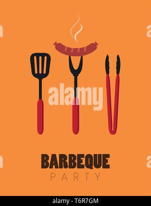 bbq party barbecue cutlery with sausages vector illustration EPS10 Stock Vector