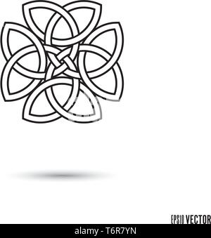 Celtic clover knot, intertwined triquetra symbols infinite ribbon outline vector illustration Stock Vector