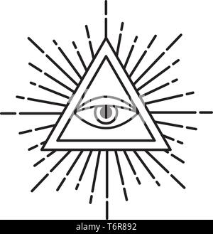 Eye of Providence or All seeing eye inside triangle pyramid. Religion, spirituality and occultism symbol Isolated vector illustration Stock Vector