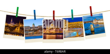 Budapest Hungary travel images (my photos) on clothespins Stock Photo