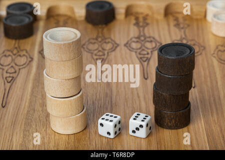 Backgammon playing field and dices Stock Photo