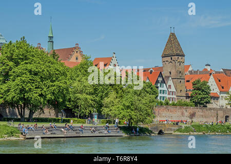 Ulm at the Danube with City wall and Metzgerturm Stock Photo