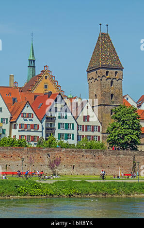 Ulm at the Danube with City wall and Metzgerturm Stock Photo