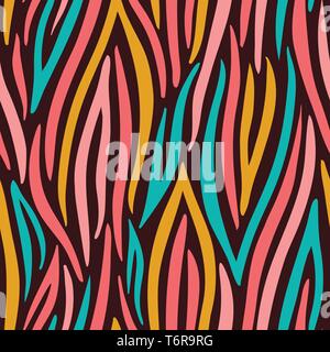 Colorful Abstract Hand Drawn Wavy Vector Seamless Pattern. Zebra Animal Skin. Whimsical Trendy Fashion Print Perfect for Textile, Fashion, Stationery Stock Vector