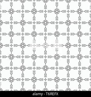 Vector monochrome seamless pattern. Regularly repeating ornament of geometric shapes. Modern stylish texture. Linear style. Abstract symbols. Stock Vector