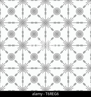 Vector monochrome seamless pattern. Regularly repeating ornament of geometric shapes. Modern stylish texture. Linear style. Abstract symbols. Stock Vector