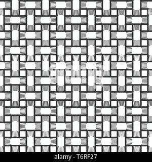 Vector seamless pattern of rectangular stripes. Modern stylish texture. Geometrical lattice. Straight lines. Intertwined bands. Monochrome. Stock Vector