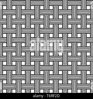 Vector seamless pattern of rectangular stripes, striped rectangles. Modern stylish texture. Geometrical lattice. Straight lines. Intertwined bands. Stock Vector