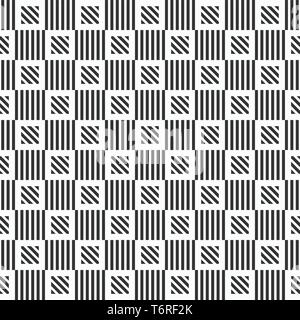 Abstract geometric seamless pattern of striped squares. Vertical and diagonal stripes. Modern stylish texture. Repeating geometric tiles. Stock Vector