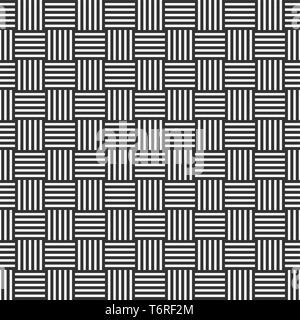 Vector seamless pattern of rectangular stripes. Modern stylish texture. Geometrical lattice. Straight lines. Intertwined bands. Monochrome. Stock Vector