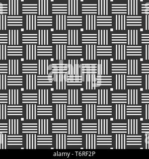 Vector seamless pattern of rectangular stripes. Modern stylish texture. Geometrical lattice. Straight lines. Intertwined bands. Monochrome. Stock Vector