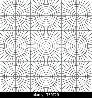 Abstract seamless pattern created from circles and lines. Modern stylish linear texture. Repeating geometric tiles from striped elements. Art deco. Stock Vector