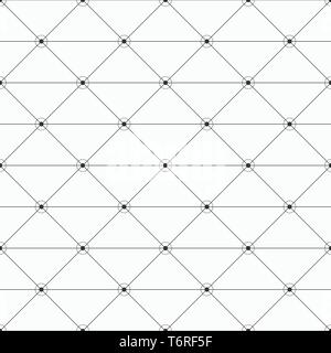 Vector monochrome seamless pattern. Geometric background with triangles. Dots connected with lines. Circles on the corners of shapes. Stock Vector