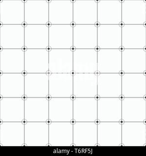 Vector monochrome seamless pattern. Geometric background with square. Dots connected with lines. Circles on the corners of shapes. Stock Vector