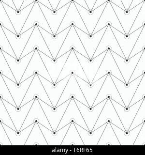 Vector monochrome seamless pattern. Geometric background with triangular shapes. Dots connected with lines. Circles on the corners of shapes. Stock Vector