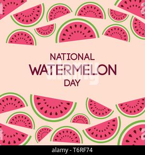 National Watermelon Day. Concept of a national holiday. Slices of watermelon. Texture of the watermelons with seeds. Event name. Suitable for Greeting Stock Vector