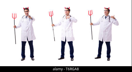 Devil doctor in funny medical concept isolated on white backgrou Stock Photo