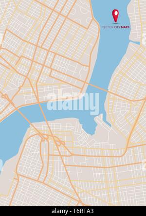 Vector abstract city map with streets and river Stock Vector