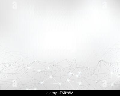 Abstract background with polygonal mesh, luminous points of light. Simple gray geometric design. Empty space for text. Stock Vector