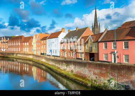Historic town houses on Quay Side in the city of Norwich in Norfolk Stock Photo