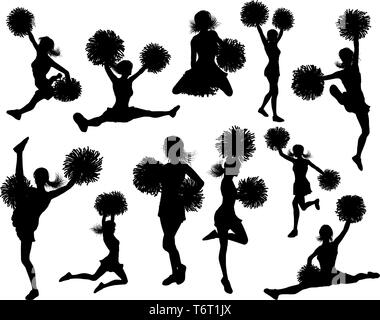 Cheerleader Detailed Silhouettes Stock Vector