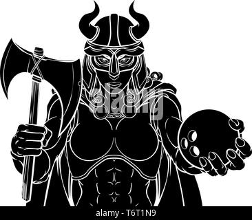 Viking Female Gladiator Bowling Warrior Woman Stock Vector