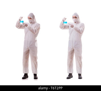 Chemist working with poisonous substances isolated on white back Stock Photo