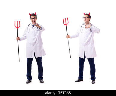 Devil doctor in funny medical concept isolated on white backgrou Stock Photo