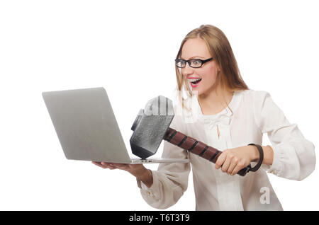 Businesswoman with laptop in business concept Stock Photo