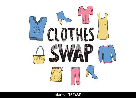 Clothing Swap Party lettering with doodle style decoration. Quote for ...