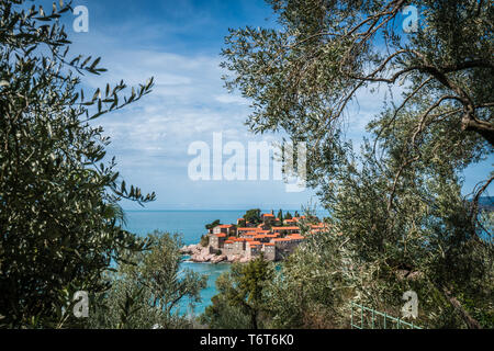 Historical Sveti Stefan old town Stock Photo