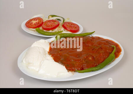 iskender kebap with salads and yogurt Stock Photo