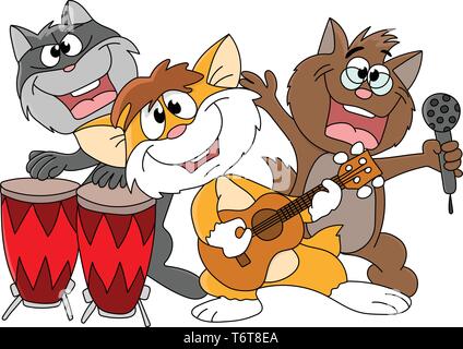 Cartoon group of cats making music vector illustration Stock Vector