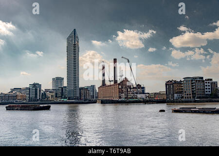 Lots Road Power Station with Tower West a luxury apartment building on Chelsea Waterfront , Chelsea ,London, UK Stock Photo