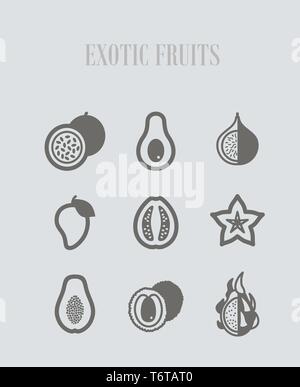 Exotic fruit icons set. Vector illustration for food apps and websites Stock Vector