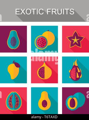Exotic fruit icons set. Vector illustration for food apps and websites Stock Vector