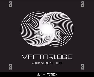 Vector logo template. Abstract white symbol isolated on black background. Stock Vector