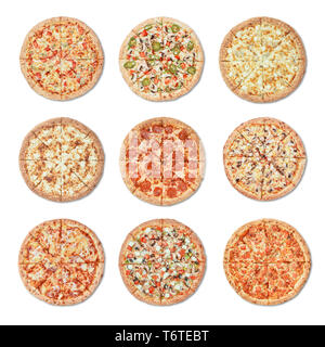 different pizza on white background Stock Photo