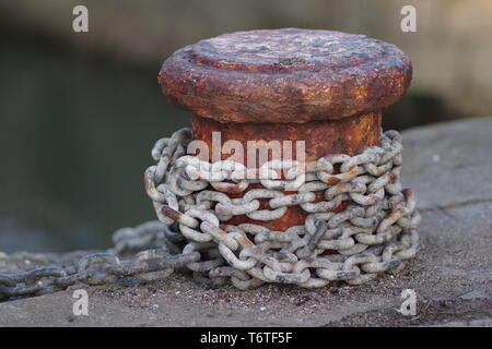 Rusty Mooring Bollard at St Monans, Fife, Scotland, UK. Stock Photo