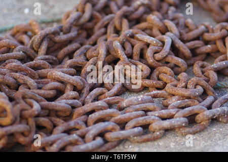 Close Up of a Rusty Chain. St Monans, Fife, Scotland, UK. Stock Photo