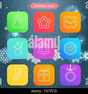 Christmas and Winter icons collection. Thin line style. Stock Vector