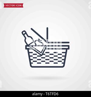 Picnic basket line icon. Vector outline symbol isolated on white background. Stock Vector