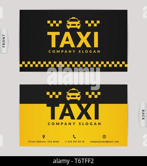 Business card design in black and yellow colors. Stylish vector template for taxi company. Stock Vector