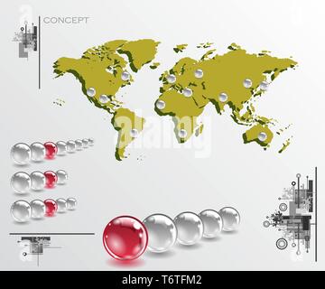 Map with balls as pins Stock Vector