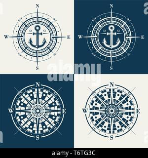 Set of compass roses or wind roses Stock Vector