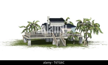 beautiful house with palm trees - isolated on white background Stock Photo