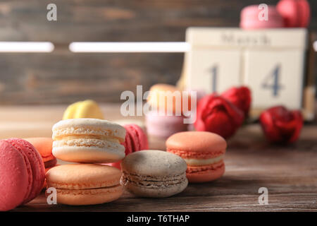 Colorful macarons on table, closeup Stock Photo