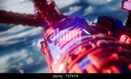 Highly detailed huge spaceship approaching to the Earth. Stock Photo