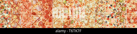 thirteen different pizzas. pizza texture option for the menu. Stock Photo