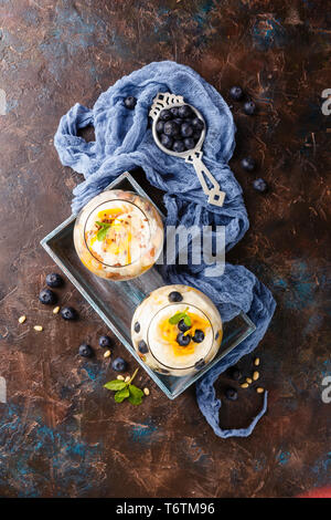 Healthy layered dessert trifle Stock Photo
